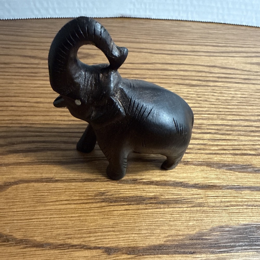 VINTAGE Wooden Elephant Statue Hand Carved No Tusks